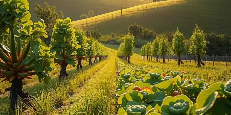 A scenic view of a lush field filled with healthy organic produce, promoting healthy eating habits.