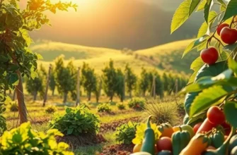 A richly detailed landscape depicting an organic orchard, symbolizing the connection between nature and mindful eating.