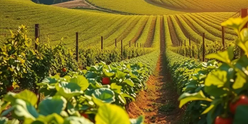A natural landscape featuring an abundance of organic vegetables in a sunlit field.