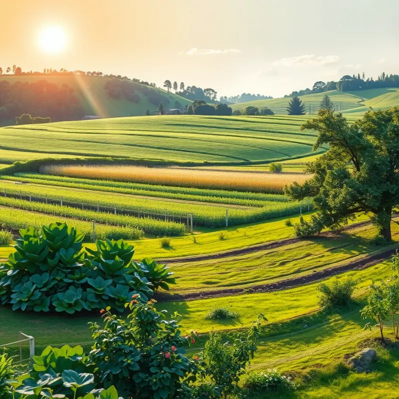 A sunlit orchard showcasing vibrant organic produce.
