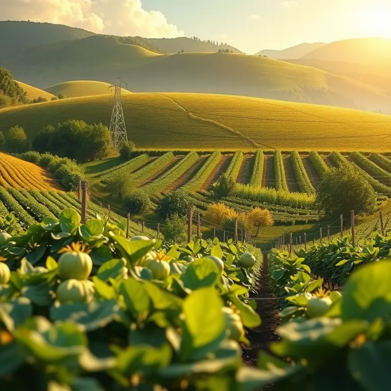 A sunlit field showcasing vibrant vegetables and fruits, emphasizing the abundance of nature.