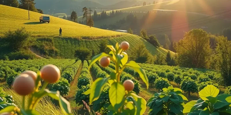 A scenic view depicting a vibrant field of vegetables and fruits, symbolizing healthy eating.