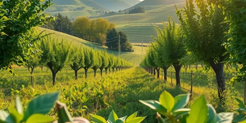 A vivid landscape with an abundance of organic fruits and vegetables, illustrating healthy eating.