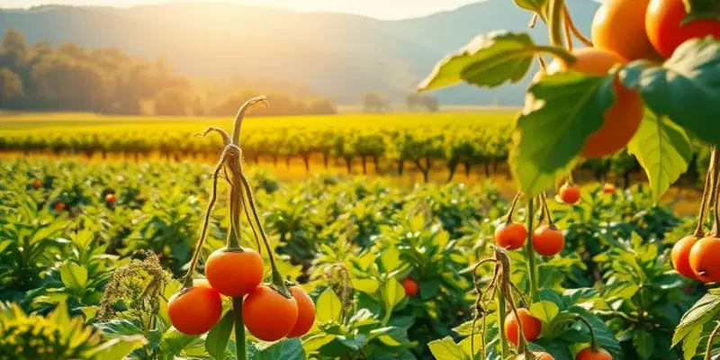 Vibrant landscape of healthy organic produce in a natural setting.