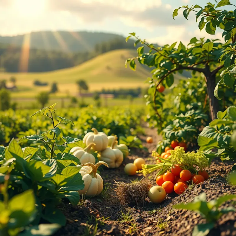A sunlit field showcasing vibrant organic produce.