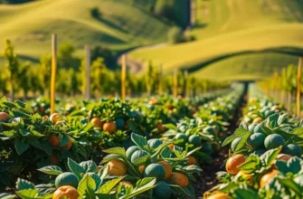 A beautiful orchard filled with a variety of healthy fresh fruits and vegetables.