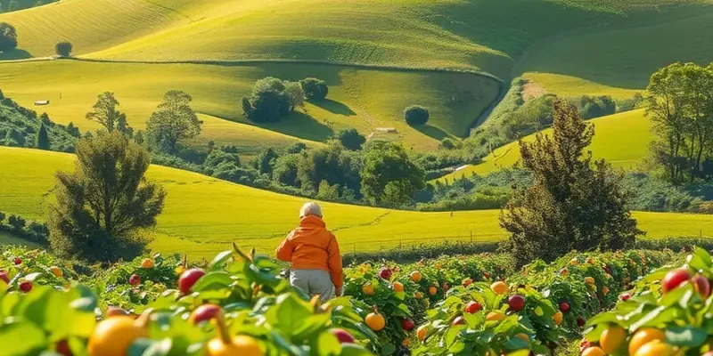 A vibrant and lush sunlit field showcasing healthy organic produce.