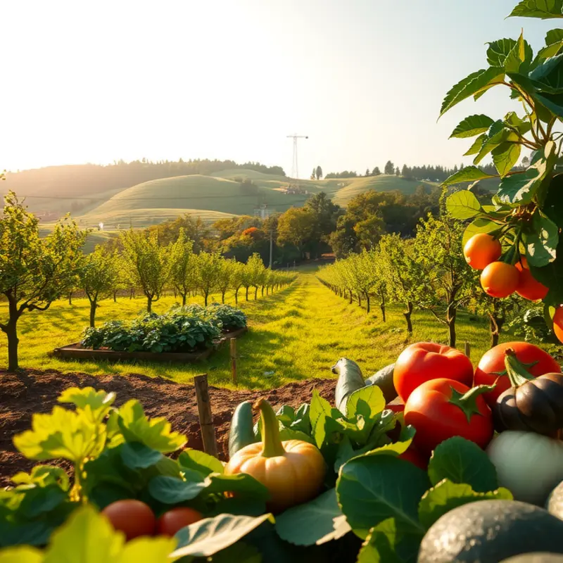 A sunlit field flourishing with organic produce, representing wholesome nutrition choices.