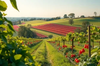 A serene landscape featuring lush, green hills with vibrant vegetables and fruits, symbolizing the essence of healthy eating.