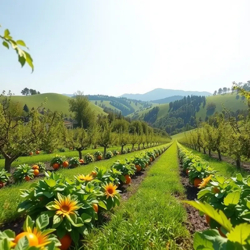A vibrant sunlit orchard showcasing the natural bounty of organic fruits.