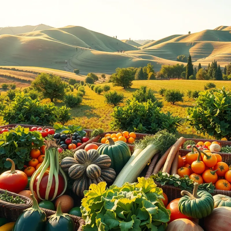 A sunlit field showcasing vibrant organic produce.