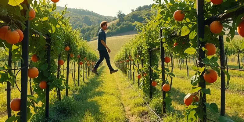 A picturesque field filled with organic vegetables and fruits in a natural setting.