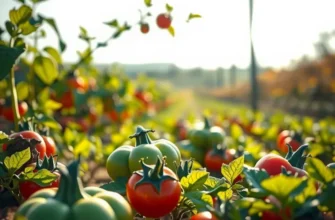 A sunlit field abundant with fresh, organic vegetables and fruits.