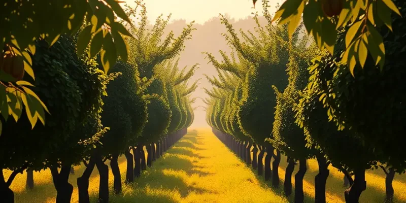 A beautiful landscape showcasing a sunlit field of organic vegetables and fruits.