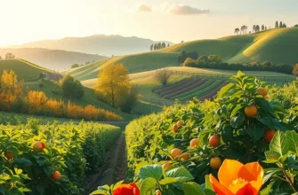 A vibrant landscape of fruits and vegetables in a natural setting.