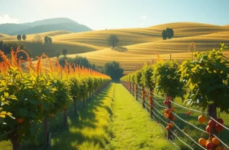 Photorealistic landscape of organic produce in a natural setting.
