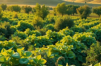 A photorealistic landscape showcasing an orchard with vibrant fruits and vegetables growing in a natural setting.