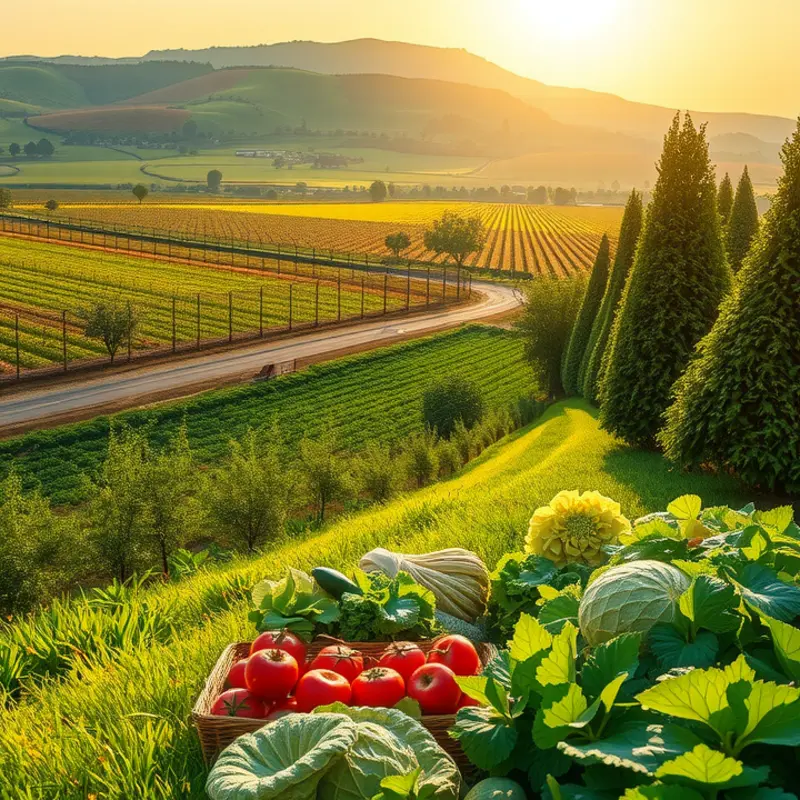 Vibrant and fresh organic produce in a sunlit field.