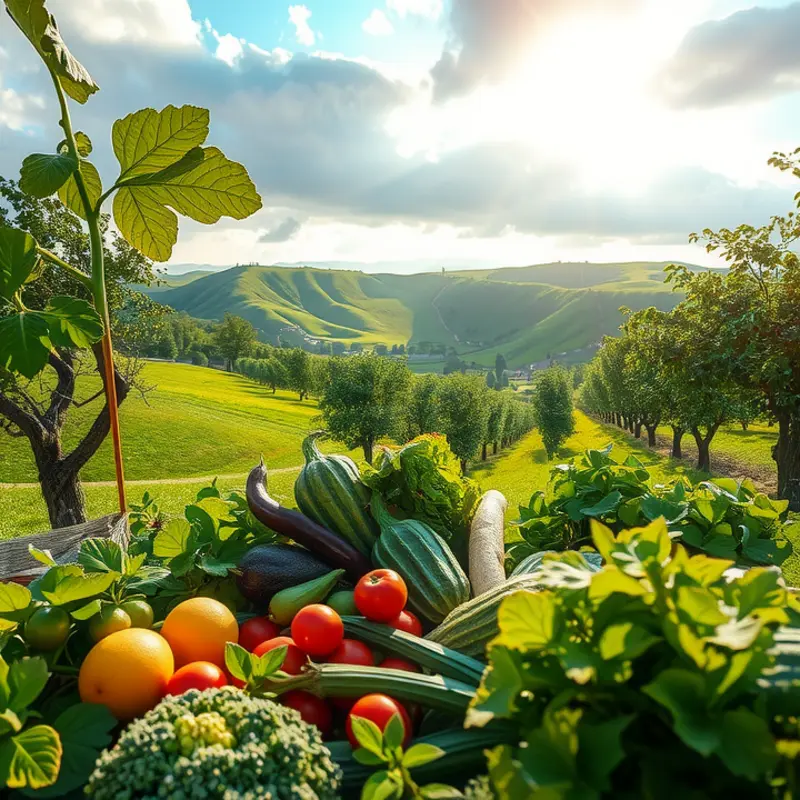 A lush sunlit field showcasing the abundance of organic produce.