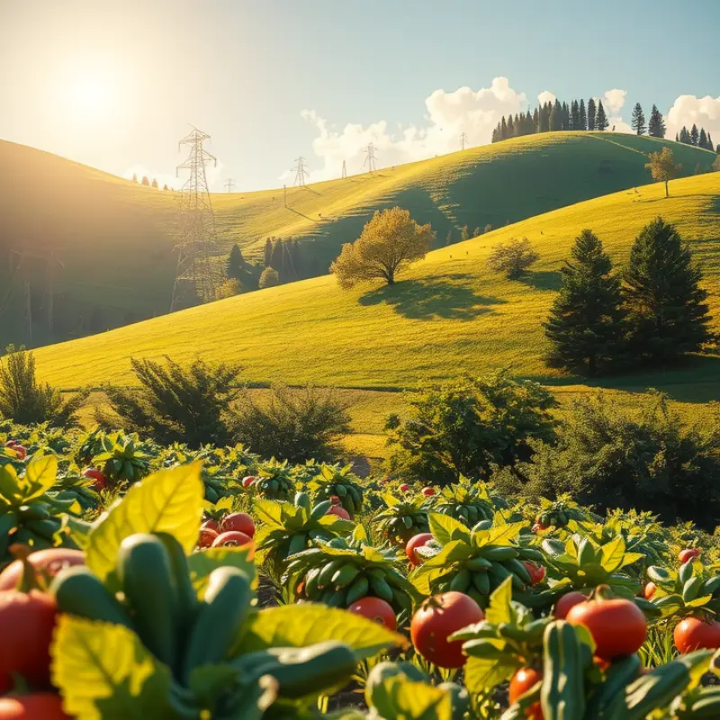 A lush field representing the essence of healthy nutrition with abundant fruits and vegetables.