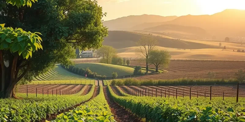An expansive view of a sunlit field with fresh produce growing among vibrant greenery.