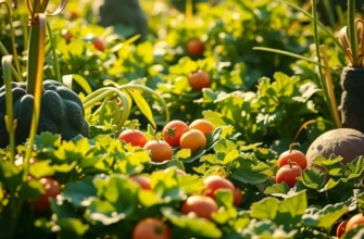 A photorealistic image showcasing a lush, sunlit landscape filled with vibrant vegetables, emphasizing community-supported agriculture.