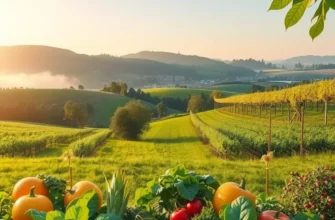 A beautiful landscape depicting a sunlit field with rich produce, promoting healthy nutrition.
