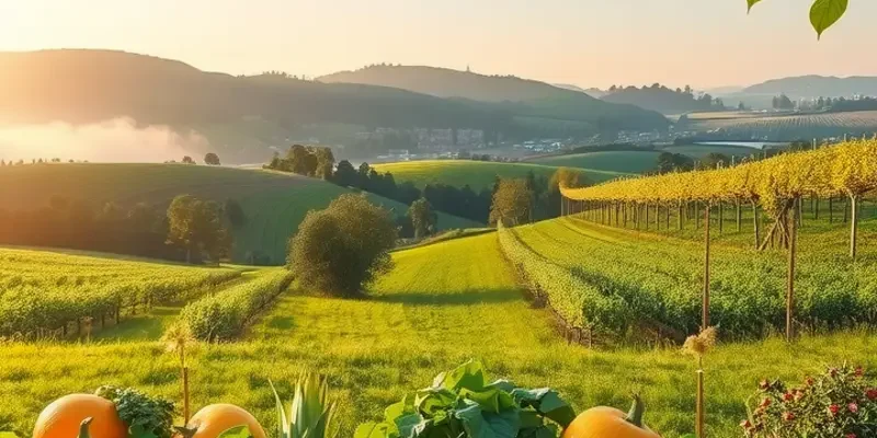 A beautiful landscape depicting a sunlit field with rich produce, promoting healthy nutrition.