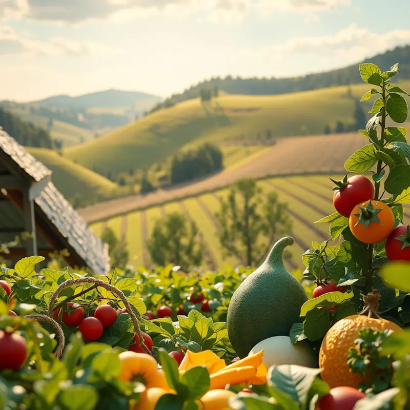 Vibrant nuts and fruits growing in a sunlit orchard.