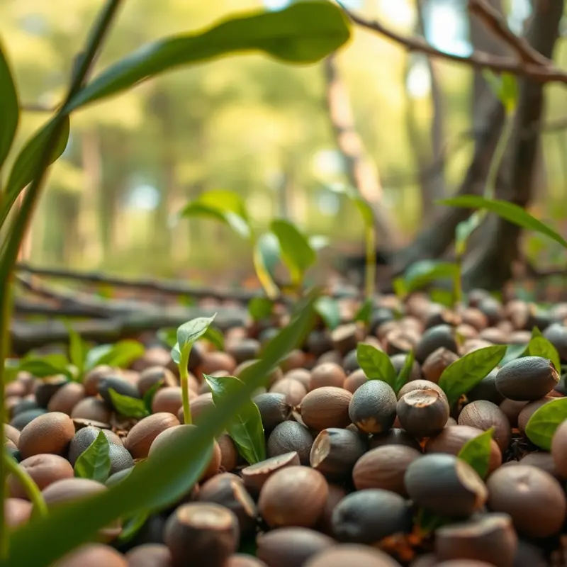 A vibrant sunlit orchard showcasing the abundance of organic nuts and seeds.