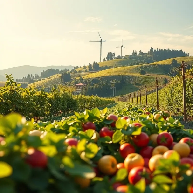 A sunlit orchard filled with vibrant fruits and vegetables representing the raw food movement.