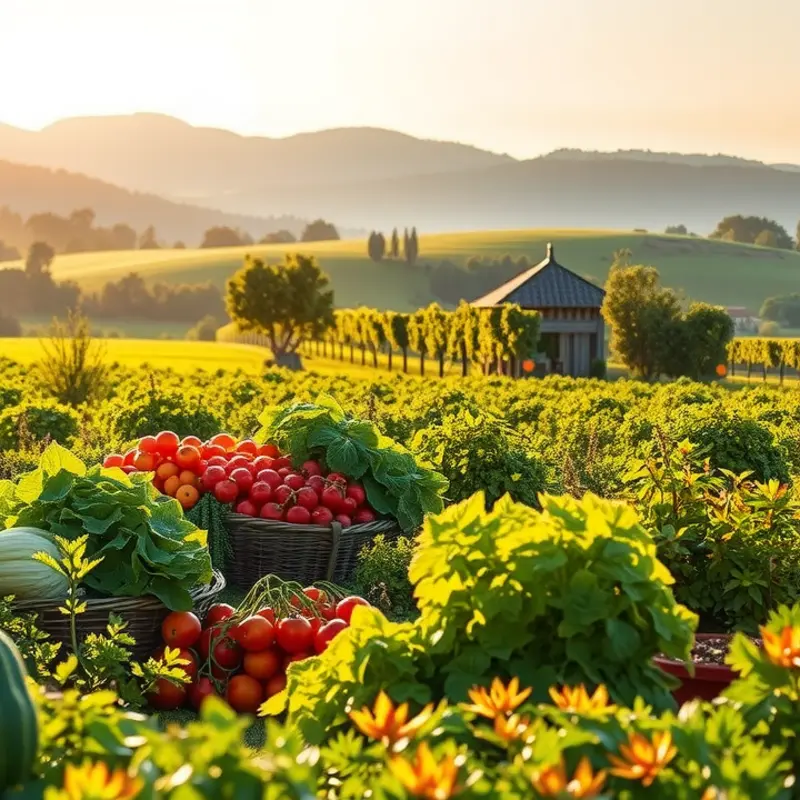 A serene landscape highlighting the abundance of nature and organic produce.