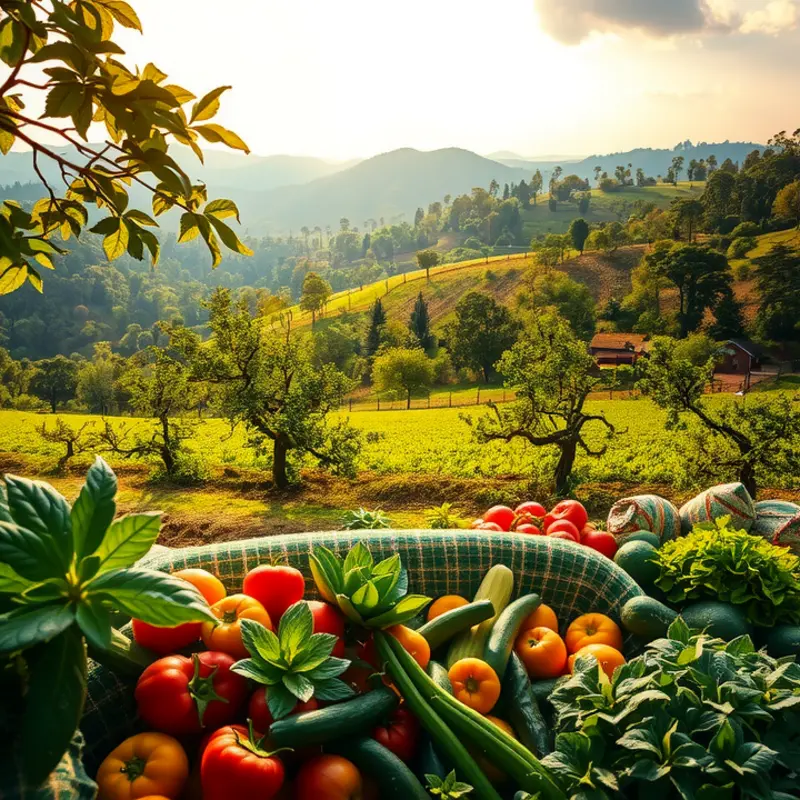 A serene landscape representing the abundance and freshness of healthy nutrition.