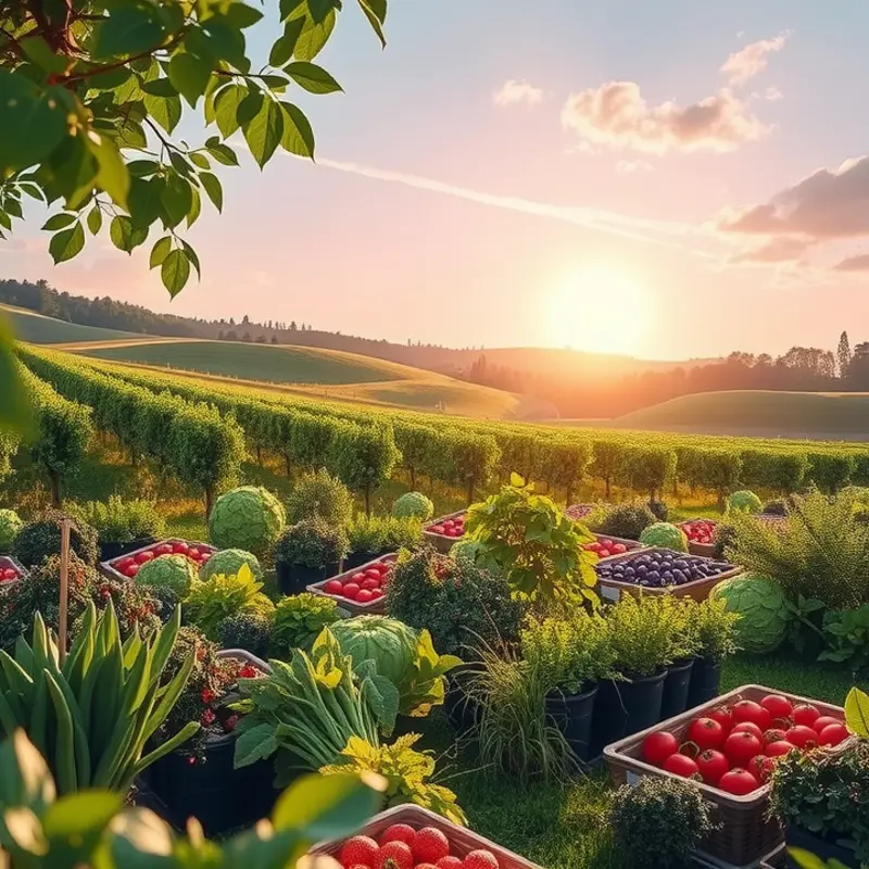 A vibrant, sunlit field showcasing the abundance of healthy produce.