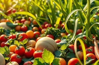 Beautifully captured landscape showcasing vibrant fruits and vegetables among natural greenery.