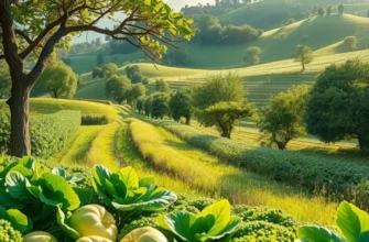 A serene landscape with a field of healthy crops, symbolizing the importance of nutrition for boosting immunity.