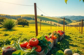 A beautiful landscape featuring natural hills filled with fruits and vegetables.