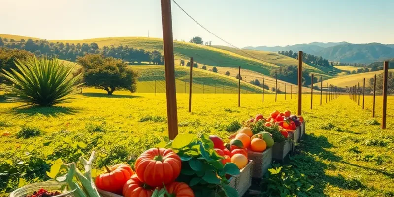 A beautiful landscape featuring natural hills filled with fruits and vegetables.