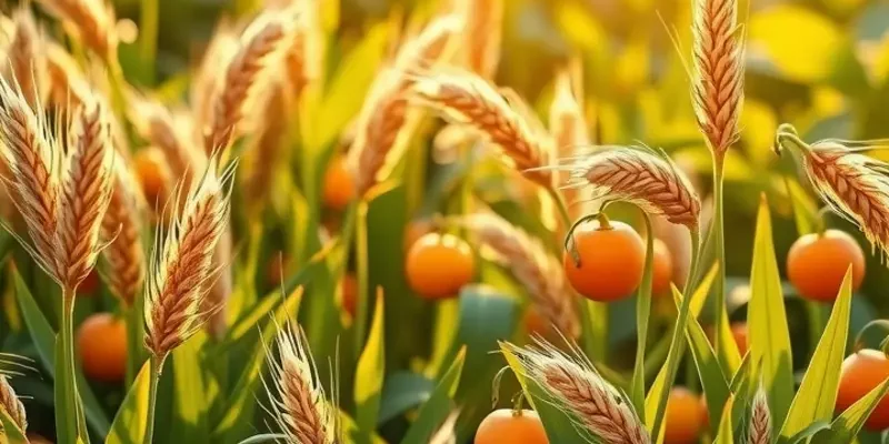 A scenic landscape with bright vegetables and fruits flourishing in sunlight, symbolizing healthy nutrition.