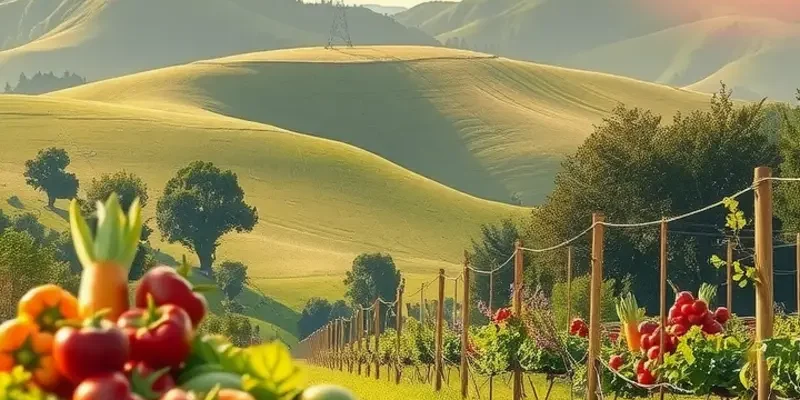 Scenic view of fruits and vegetables growing in a natural setting.