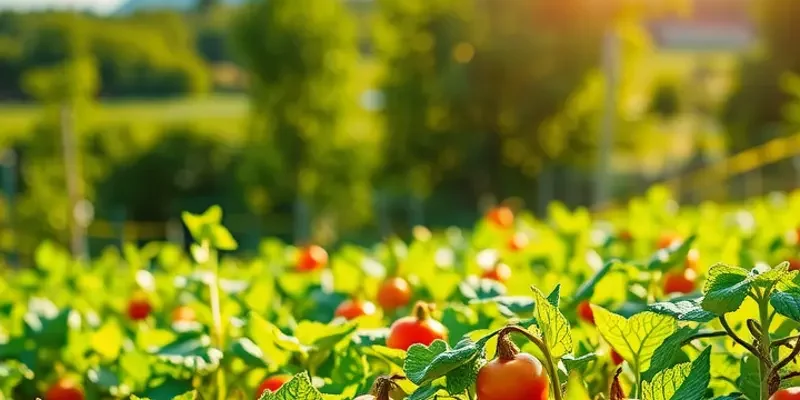 A beautiful sunlit field showcasing the richness of organic produce and nature.