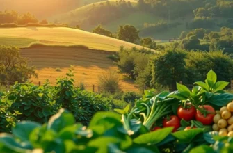 A vibrant landscape filled with healthy fruits and vegetables in natural light.