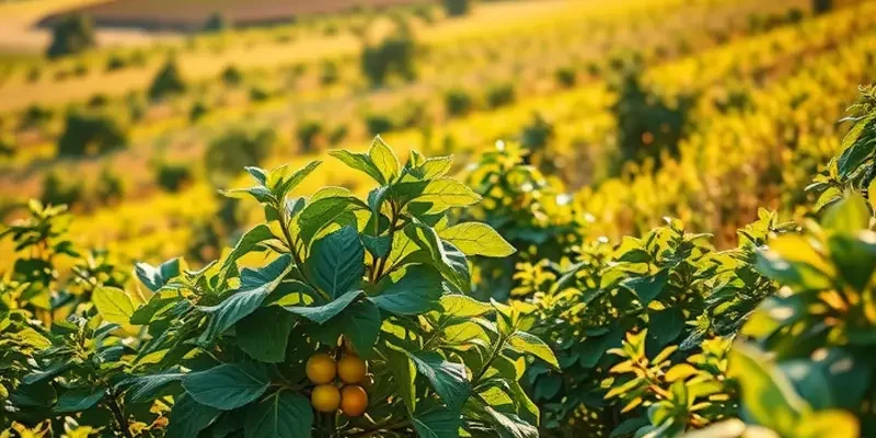 A serene field showcasing organic produce in a natural, sunlit environment.