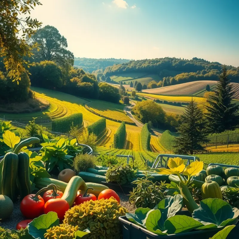 A vibrant landscape showcasing naturally grown produce, reflecting the essence of red palm oil’s organic roots.