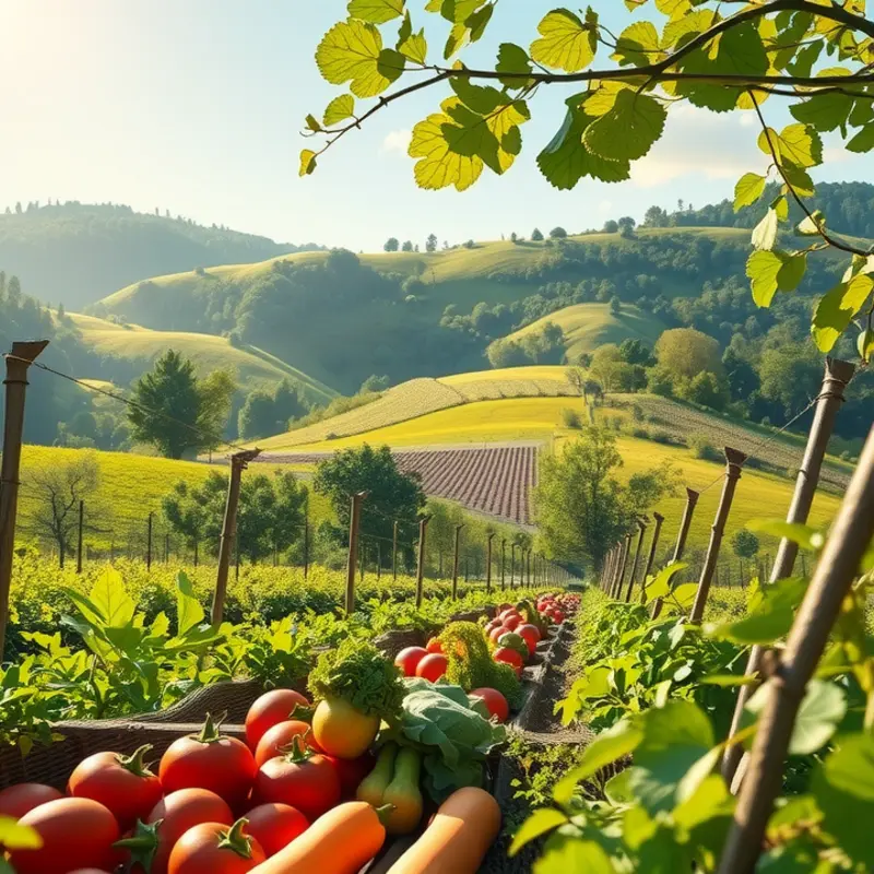 A vibrant field showcasing healthy produce, including potatoes.