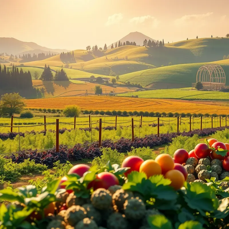 A serene landscape showcasing abundant organic produce.