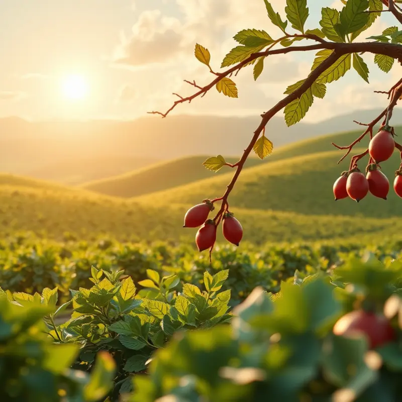 A lush organic field showcasing vibrant fruits and vegetables.