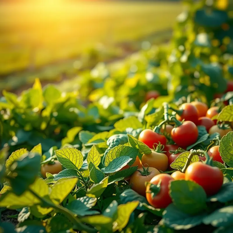 A vibrant, sunlit field showcasing the bounty of organic produce, reminiscent of the nature surrounding oat straw.