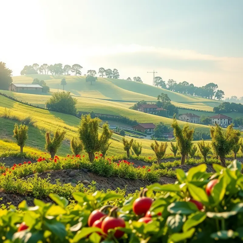 A sunlit field showcasing vibrant vegetables and fruits, symbolizing heart-healthy nutrition.