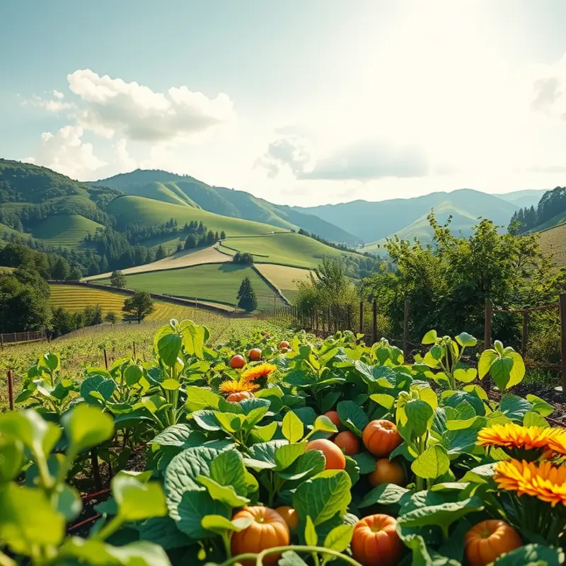A vibrant sunlit field showcasing fresh organic produce.